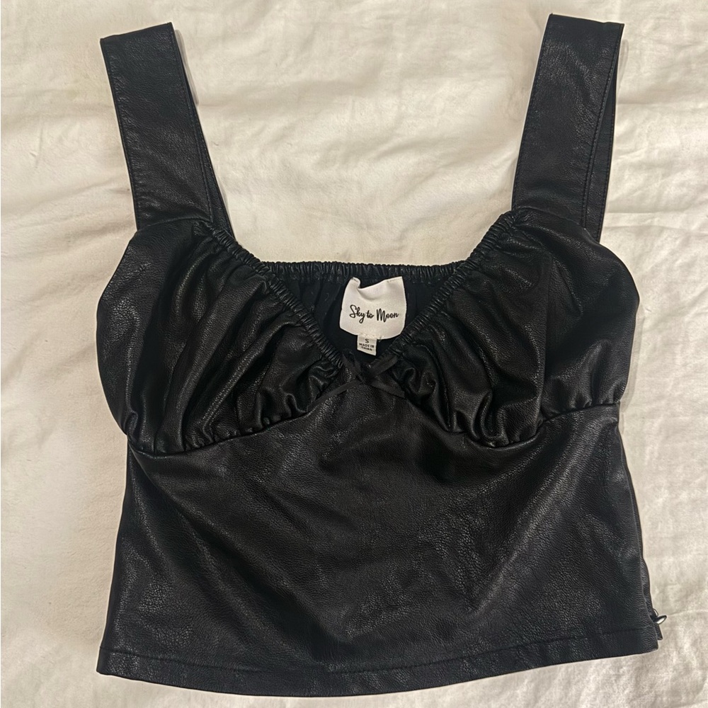Leather Top w/ Bow Detail